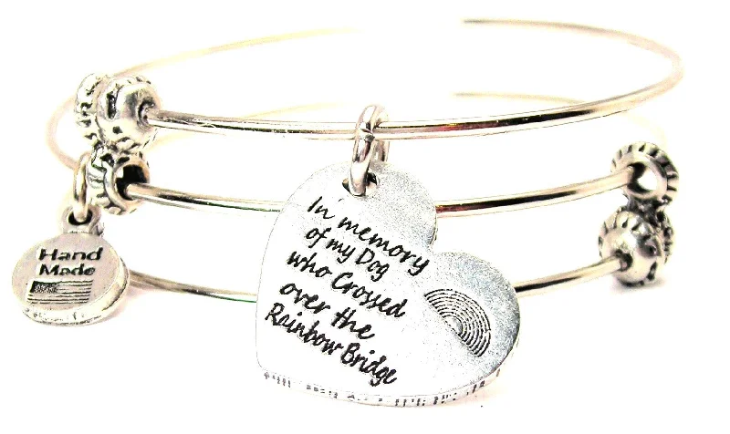 In Memory Of My Dog Who Crossed Over The Rainbow Bridge Triple Style Expandable Bangle Bracelet