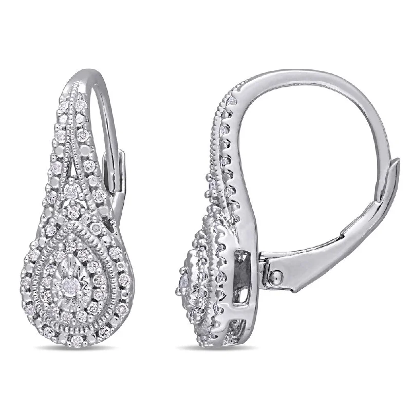 Miadora Sterling Silver 1/4ct TDW Diamond Teardrop Cluster Leverback Earrings