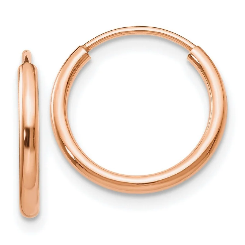 Curata 14k Rose Gold Polished Endless Tube 1.5x14mm Hoop Earrings