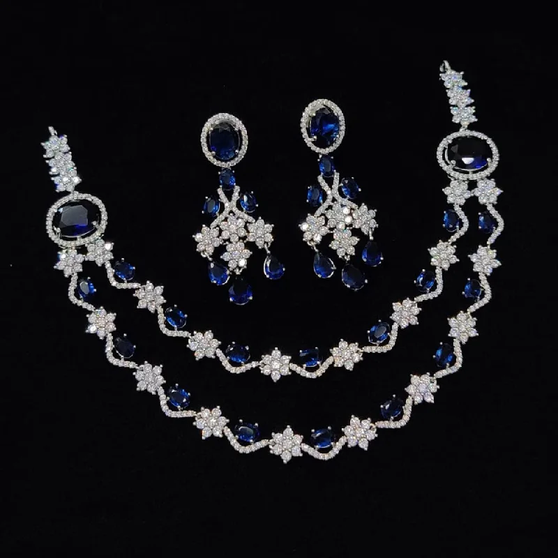 Manisha Jewellery Silver Plated AD Necklace Set