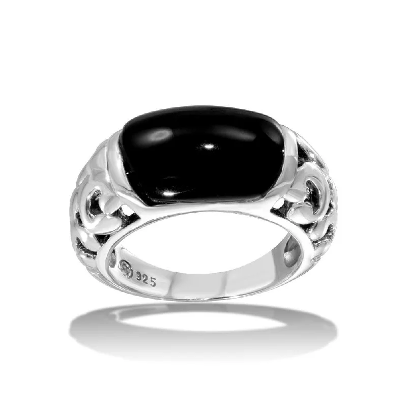 High Polished 925 Sterling Silver Black Stone Ring - CR00719