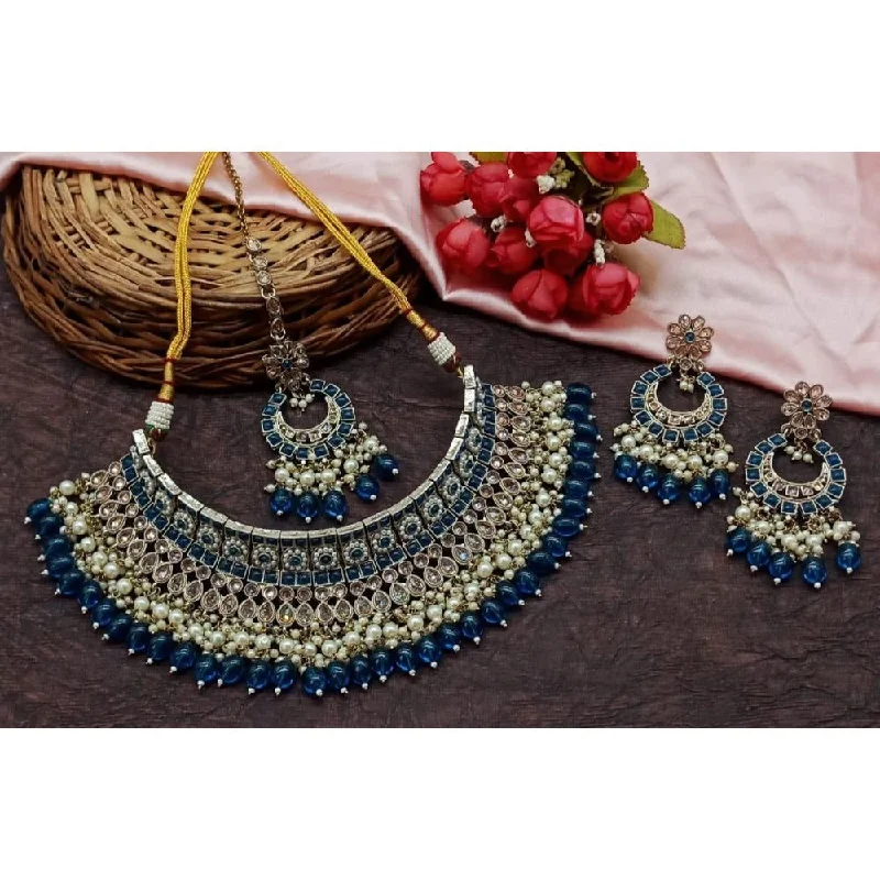 Akruti Collection Gold Plated Crystal Stone And Beads Choker Necklace Set