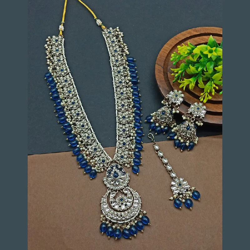 India Art Gold Plated Kundan Stone And Pearls Long Necklace Set