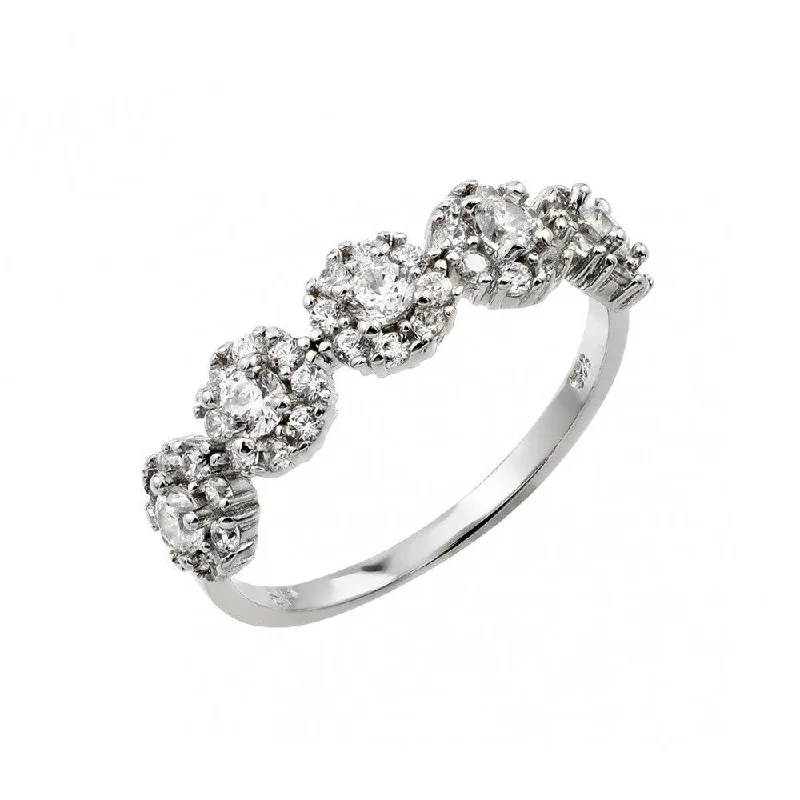 Silver 925 Rhodium Plated 5 Cluster CZ Ring - STR01023