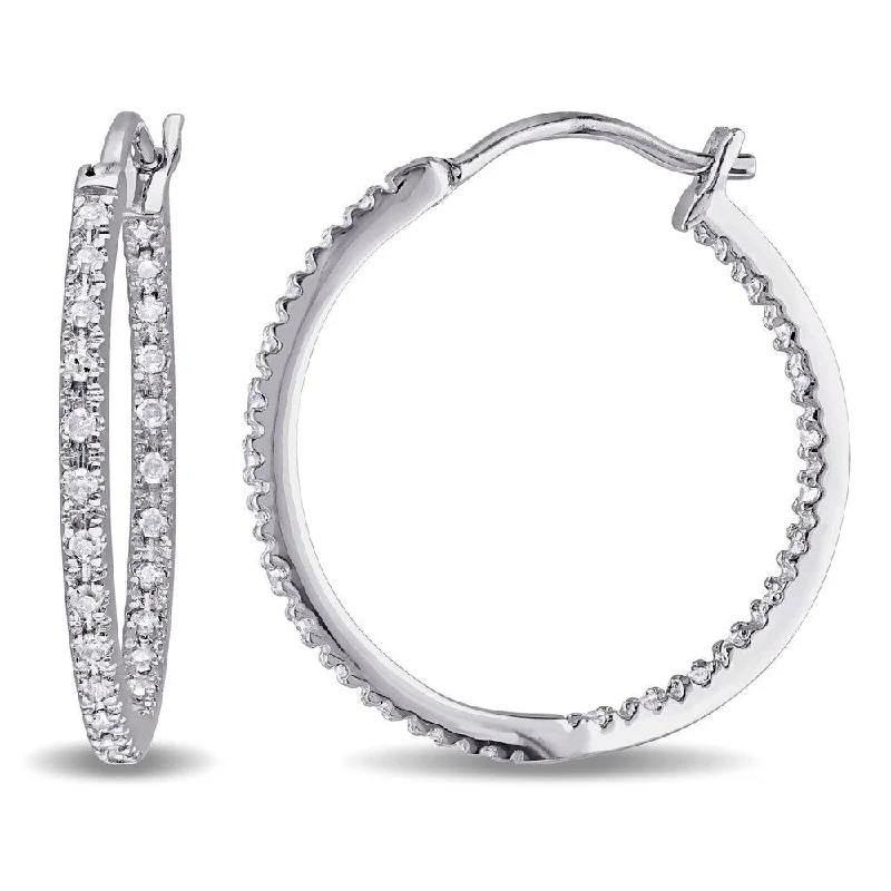 Miadora Sterling Silver 1/4ct TDW Diamond Hoop Earrings