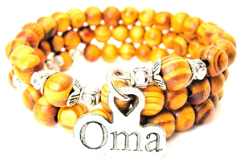 Oma Grandmother In German Natural Wood Wrap Bracelet