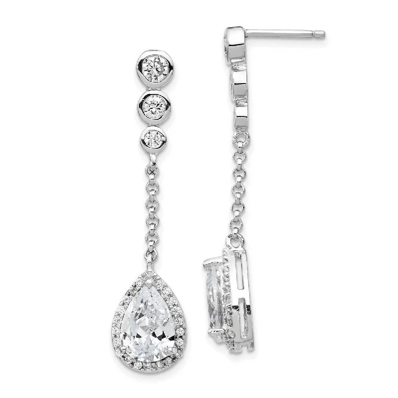 Curata 925 Sterling Silver CZ Cubic Zirconia 41x10mm Teardrop Dangle Post Earrings