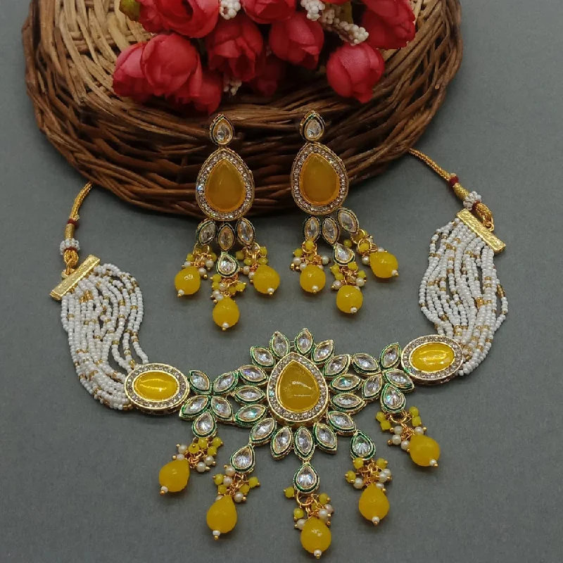 Gehana Mahal Gold Plated Crystal Stone And Pearls Choker Necklace Set