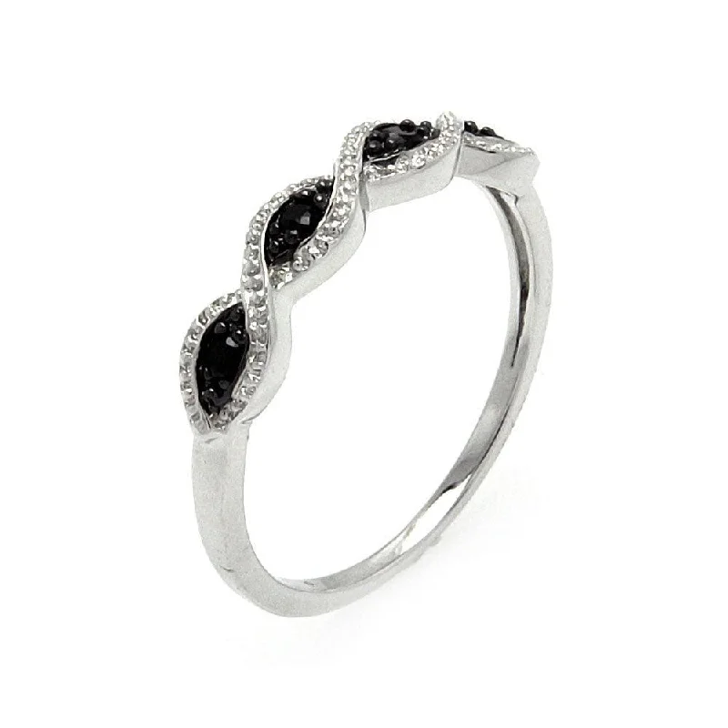 Silver 925 Rhodium and Black Rhodium Plated Clear and Black CZ Ring - BGR00540