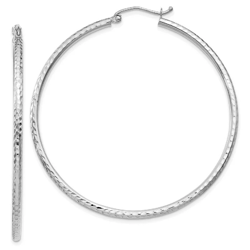 Curata 14k White Gold Diamond Cut 46x2mm Round Tube Hoop Earrings