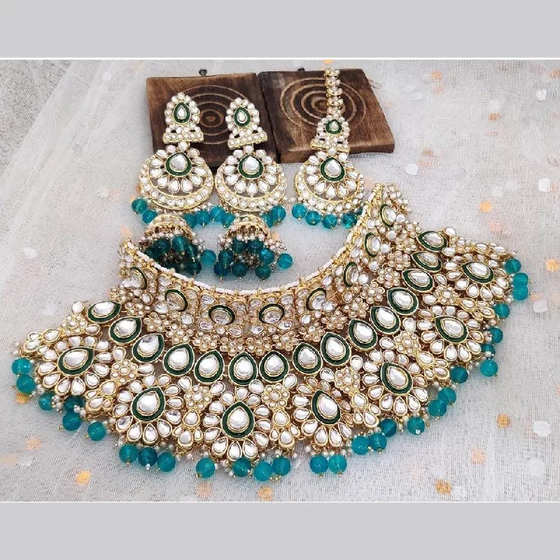 India Art Gold Plated Kundan and Beads Necklace Set