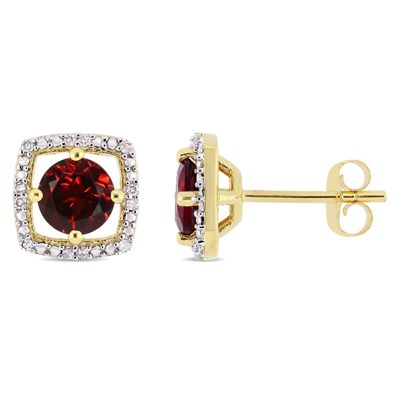 Miadora 10k Yellow Gold Garnet and Diamond Accent Floating Square Halo Stud Earrings