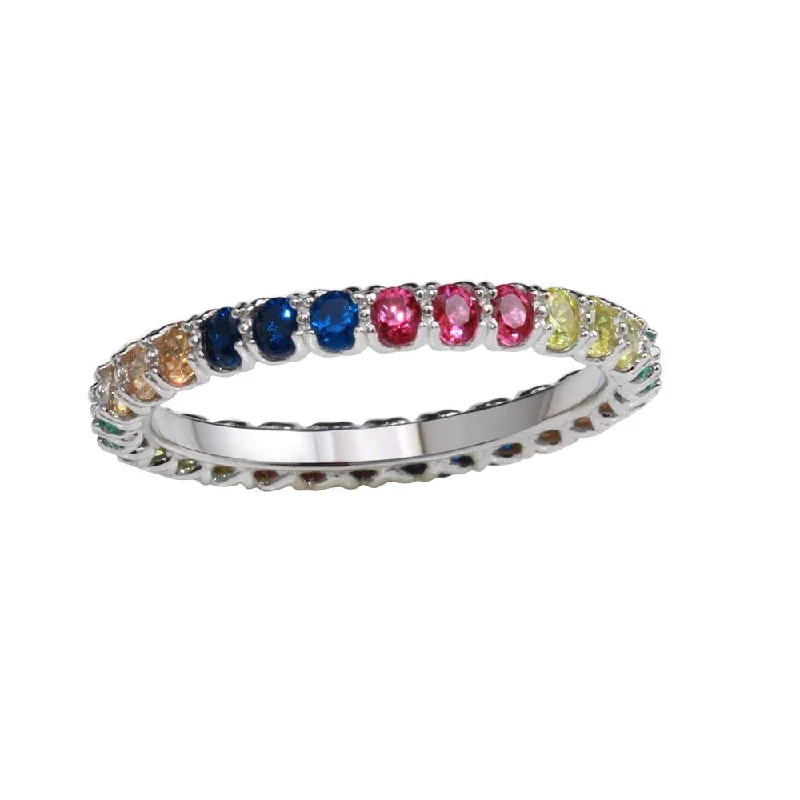 Rhodium Plated 925 Sterling Silver Multi-Colored Round CZ Stone Rings - GMR00066RBC