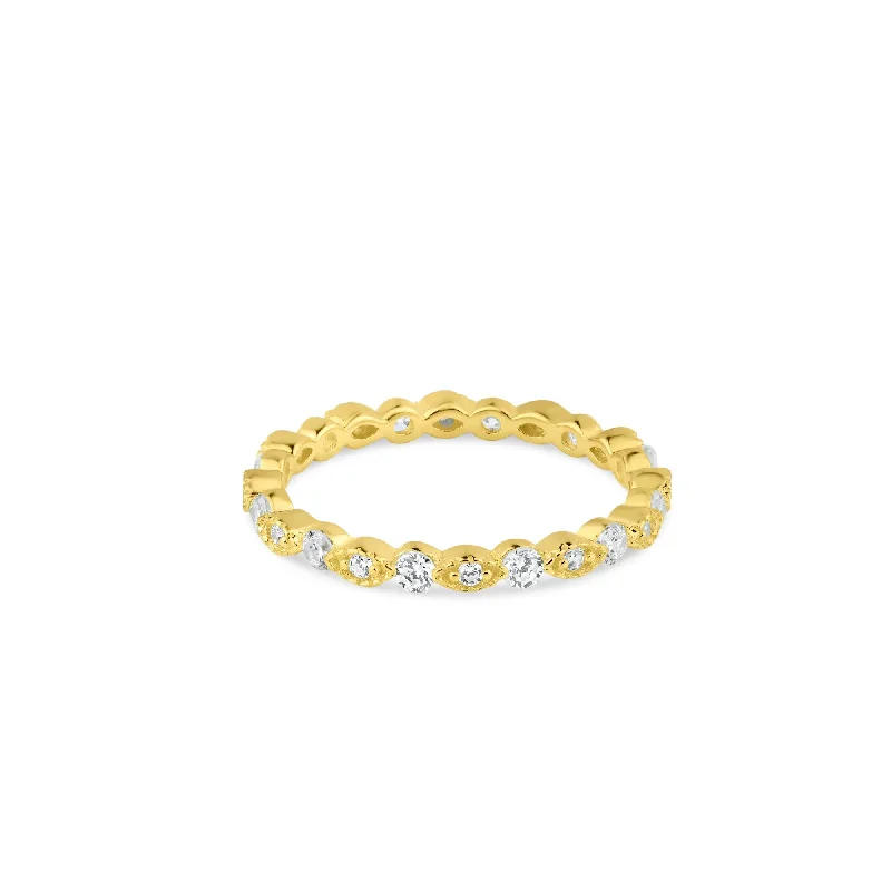 Gold Plated 925 Sterling Silver CZ and Eye Pattern Eternity Ring - BGR01185GP