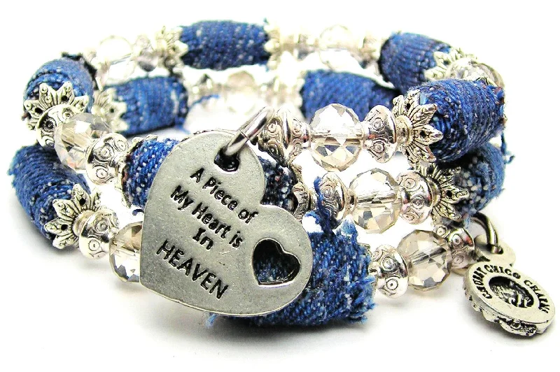 A Piece Of My Heart Is In Heaven Blue Jean Beaded Wrap Bracelet