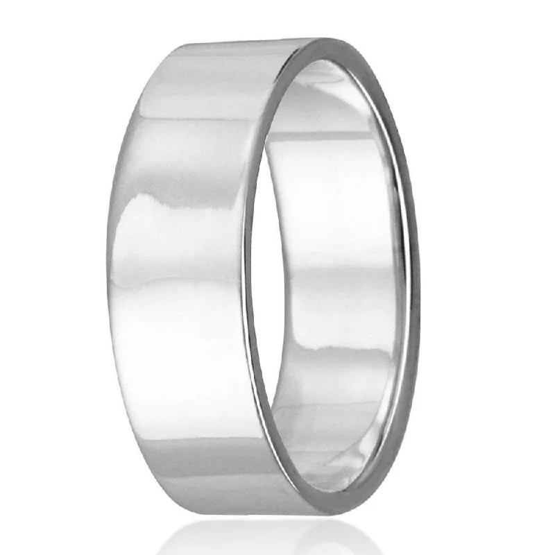 High Polished 925 Sterling Silver Plain Wedding Band Flat Ring - RING02-8MM