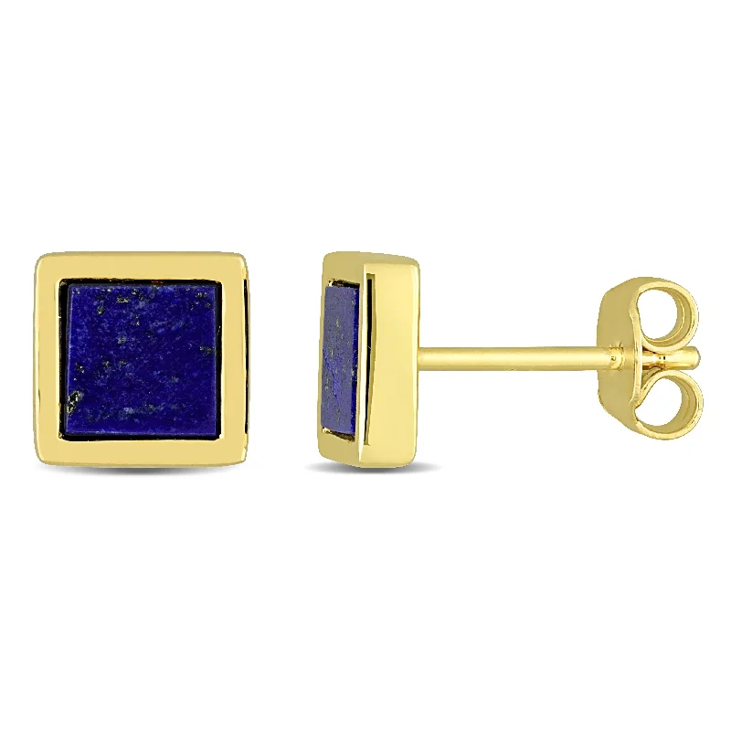 Miadora 1ct TGW Lapis Square Stud Earrings in Yellow Silver