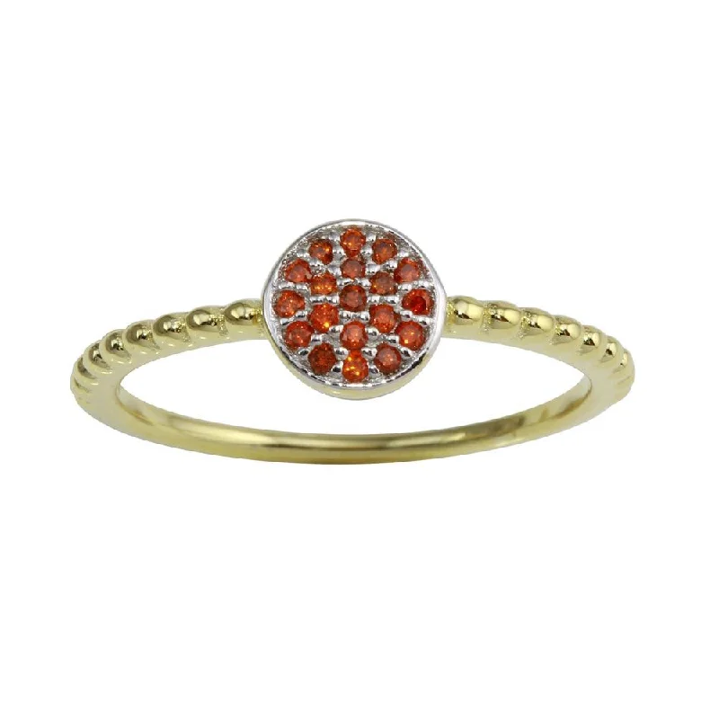 Gold Plated 925 Sterling Silver Circle Ring with Red CZ - BGR01183RED