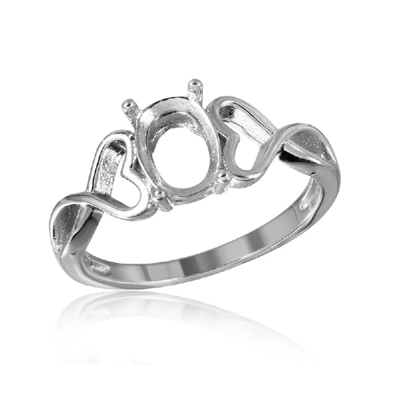 Silver 925 Rhodium Plated Open Heart Shank Single Stone Mounting Ring - BGR00934