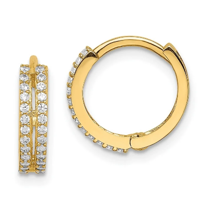 Curata 14k Yellow Gold CZ Cubic Zirconia Hinged Hoop Earrings - 11.75mm long