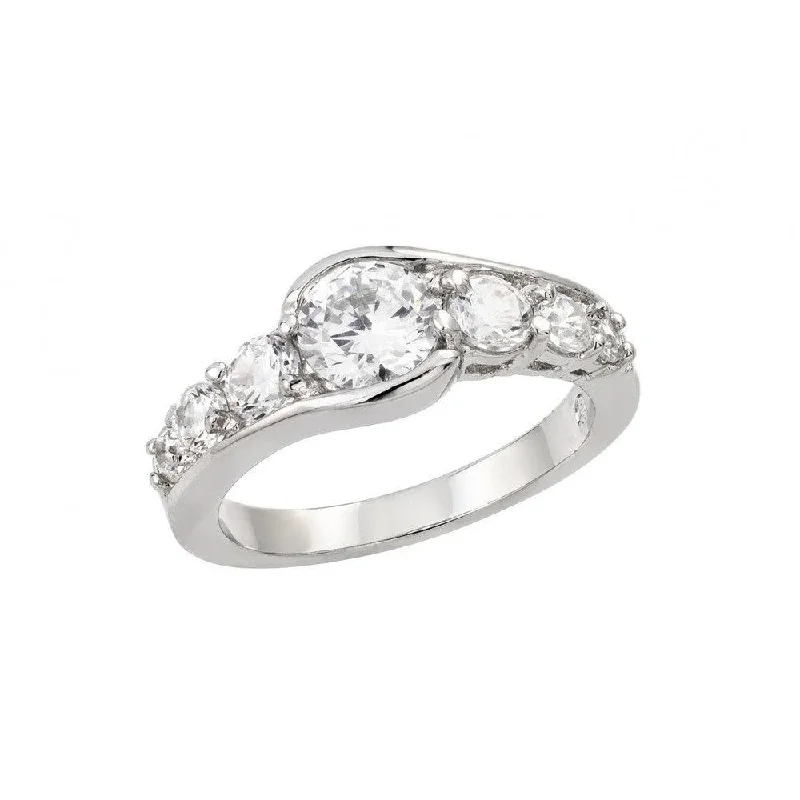 Silver 925 Rhodium Plated Clear Round CZ Single Row Ring - BGR00914