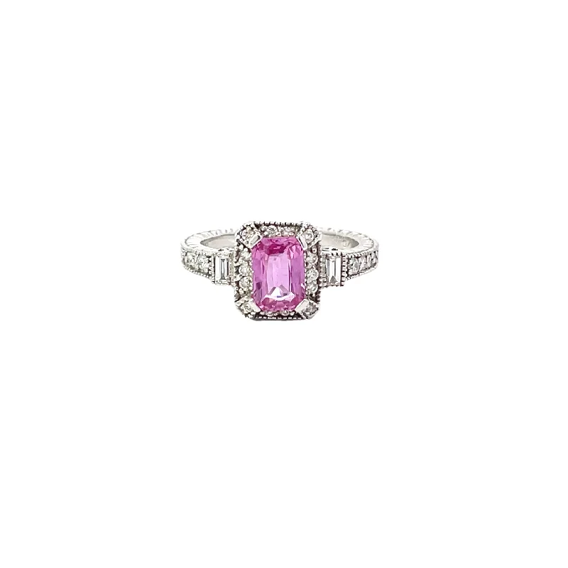 White Gold Pink Sapphire Diamond Ring