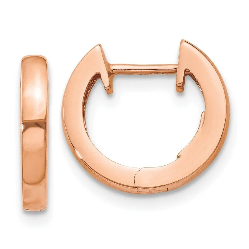 Curata 14k Rose Gold 2X13mm Hinged Huggies Hoop Earrings