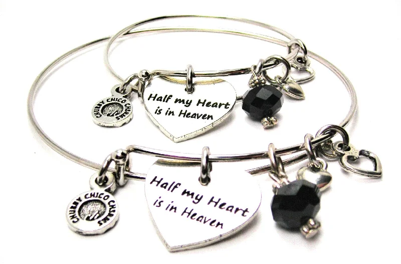 Half My Heart Is In Heaven Adult And Child Matching Expandable Bangle Bracelets