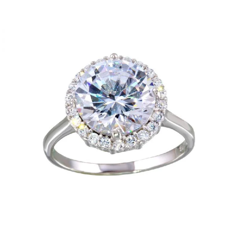 Rhodium Plated 925 Sterling Silver Round Center CZ Ring - BGR01128