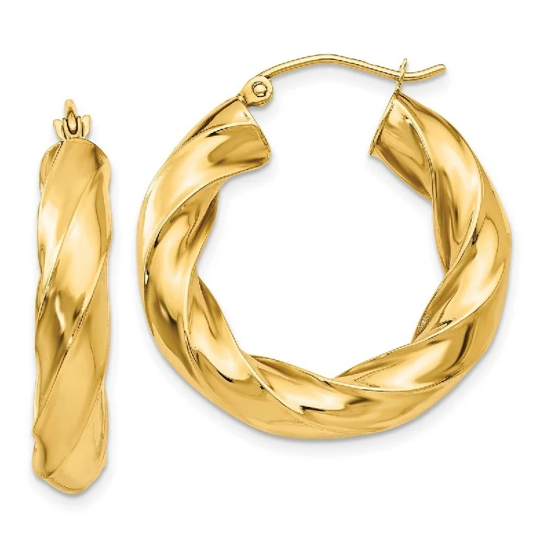 Curata 14k Yellow Gold Polished 17x 4.25mm Twisted Hoop Earrings