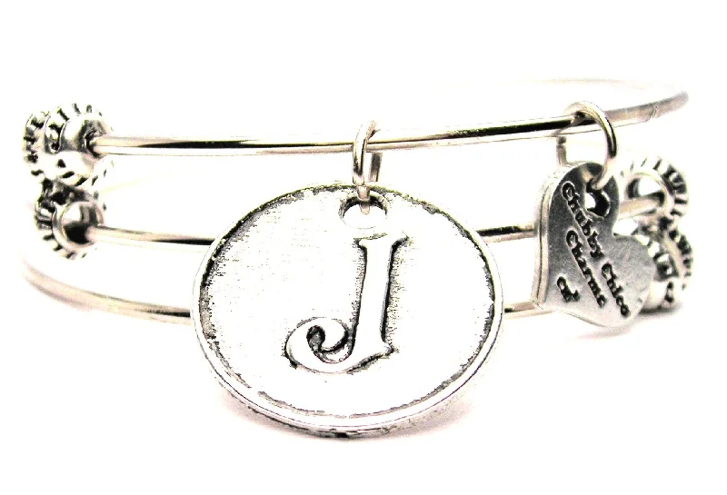 Initial J Circle Triple Style Expandable Bangle Bracelet