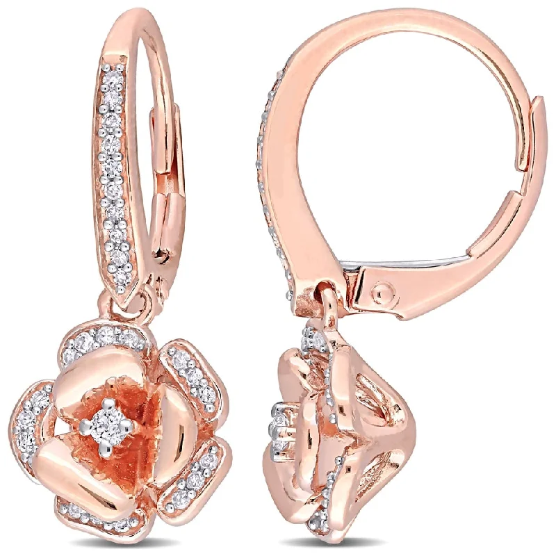 Miadora 10k Rose Gold 1/5ct TDW Diamond Floral Drop Leverback Earrings