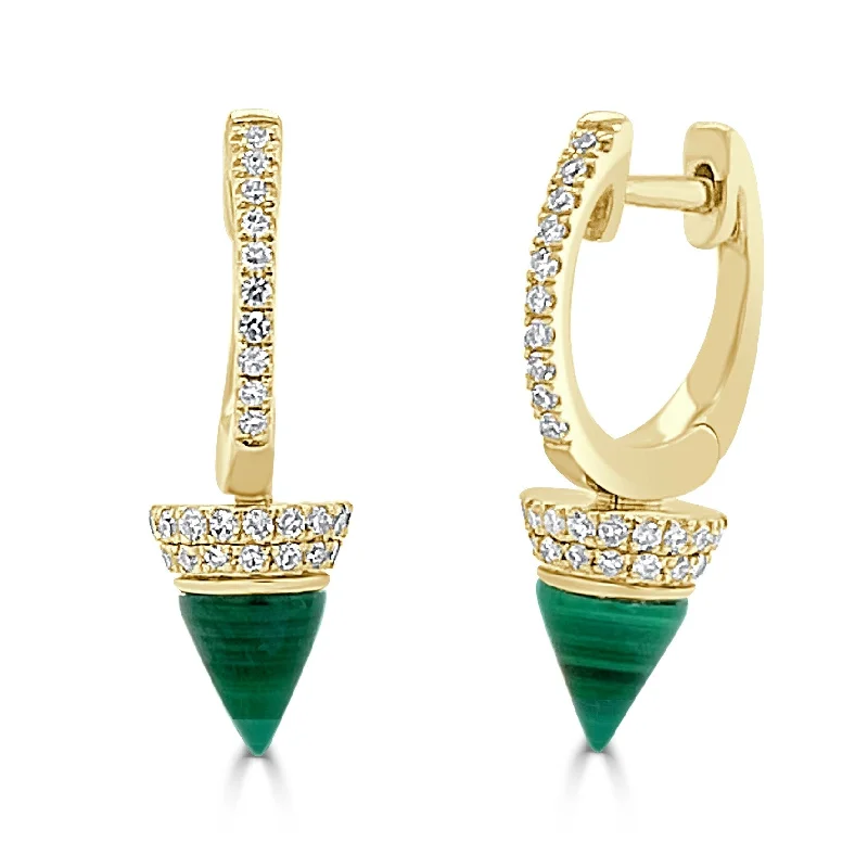 Joelle Dangle Malachite Green & Diamond Earrings 14K Gold