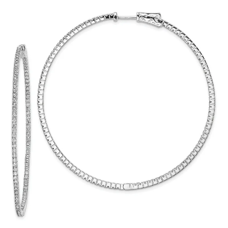 Curata 925 Sterling Silver Rhodium Plated Large Cubic Zirconia 59x2mm Inside/out Hoop Earrings