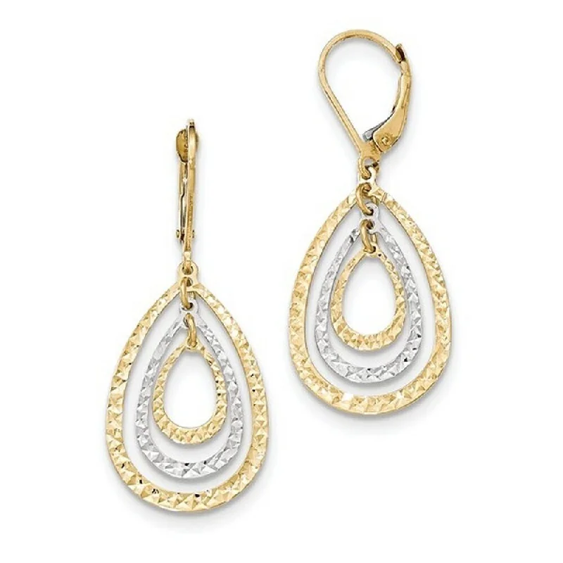 14k 2-tone Gold Triple Teardrop Dangling Leverback Earrings - Orange