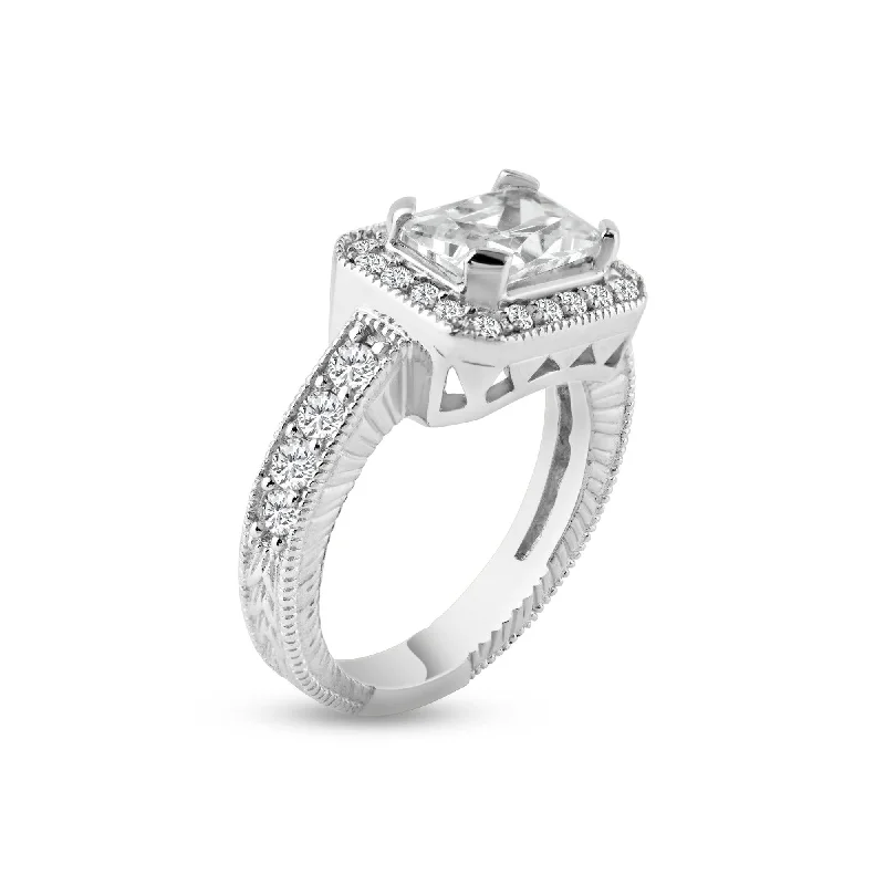 Silver 925 Rhodium Plated Pave Clear Cluster CZ Square Ring - ACR00002