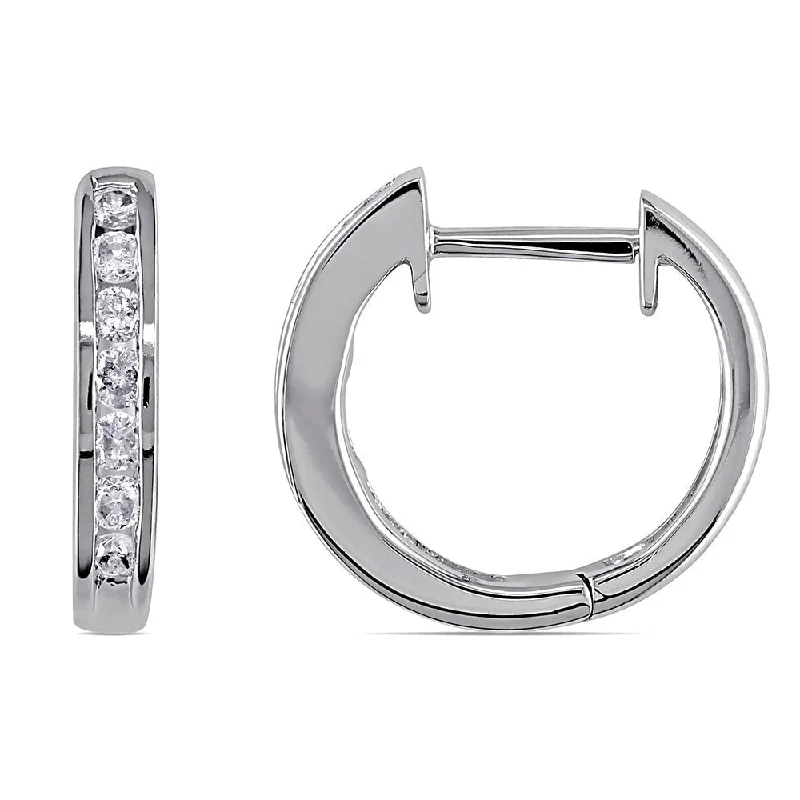 Miadora 10k White Gold 1/4ct TDW Channel-set Diamond Hoop Earrings