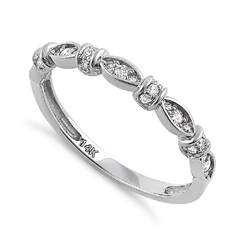 Solid 14K White Gold Half Eternity Round Marquise Pattern Diamond Ring