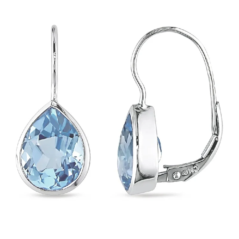 Pear-Cut Blue Topaz Leverback Earrings in 10k White Gold by Miadora