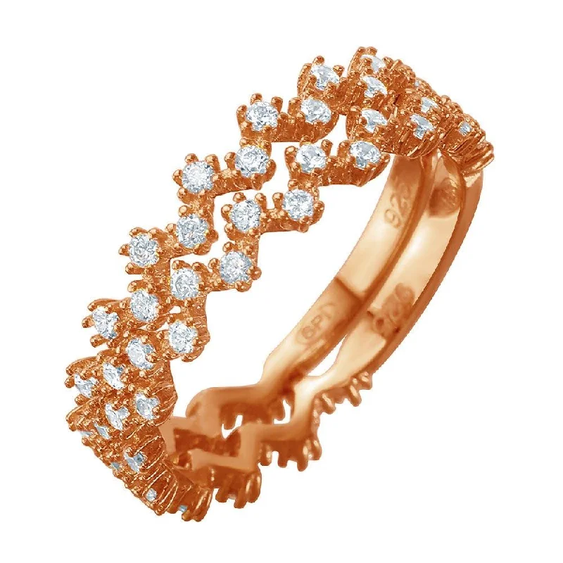 Silver 925 Double Stackable Rose Gold Plated CZ Ring - GMR00070RGP