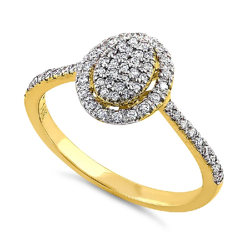 Solid 14K Yellow Gold Oval Cluster Halo 0.29 ct. Diamond Ring