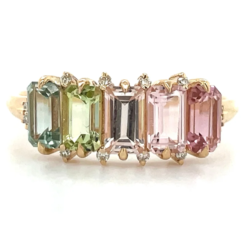 14ct Yellow Gold Earth Grown 1.39ct Pastel Tourmaline & Diamond Ring