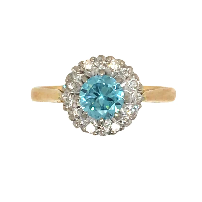 Blue Zircon & Diamond Ring