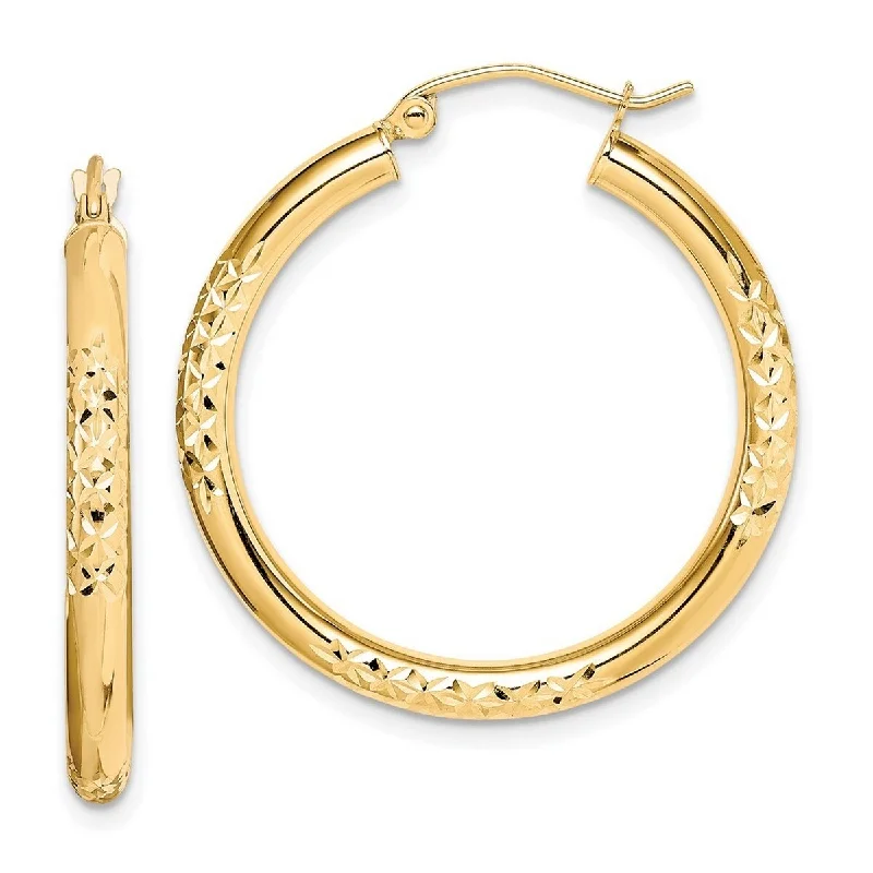 Curata 10k Yellow Gold Sparkle Cut 3x30mm Tube Hoop Earrings