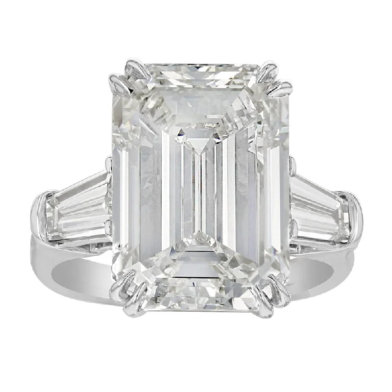 Platinum 10.02CT Emerald Cut and 1.22CTW Baguette Diamond Ring