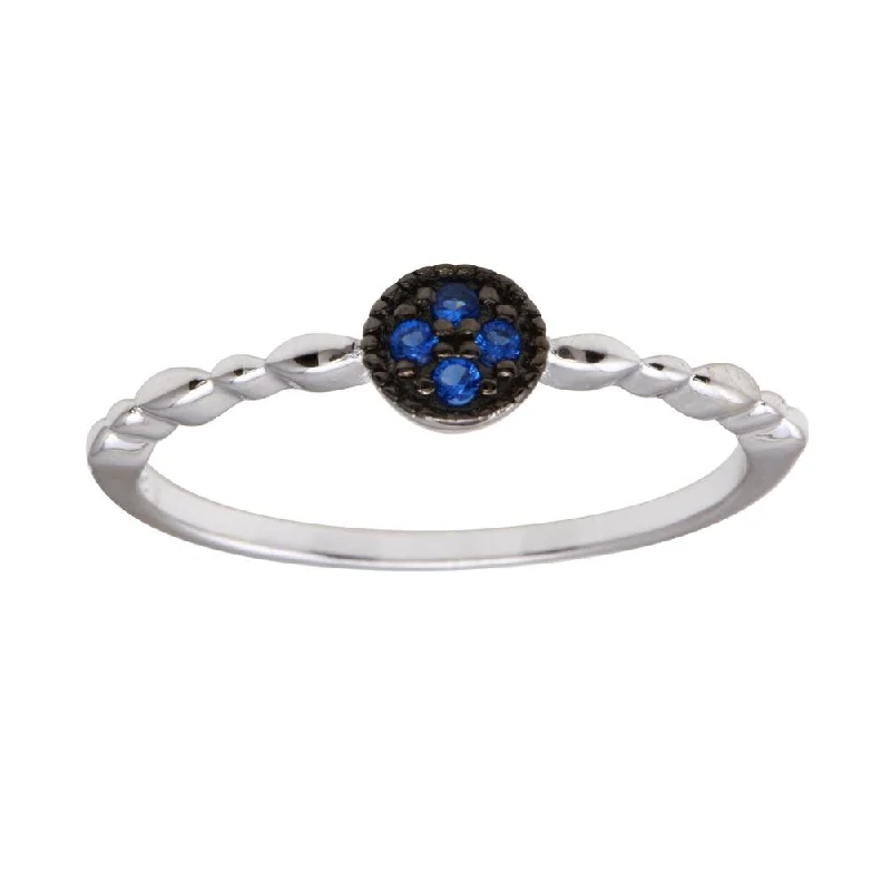 Rhodium Plated 925 Sterling Silver Round Shape 4 Blue CZ Ring - BGR01228BLU