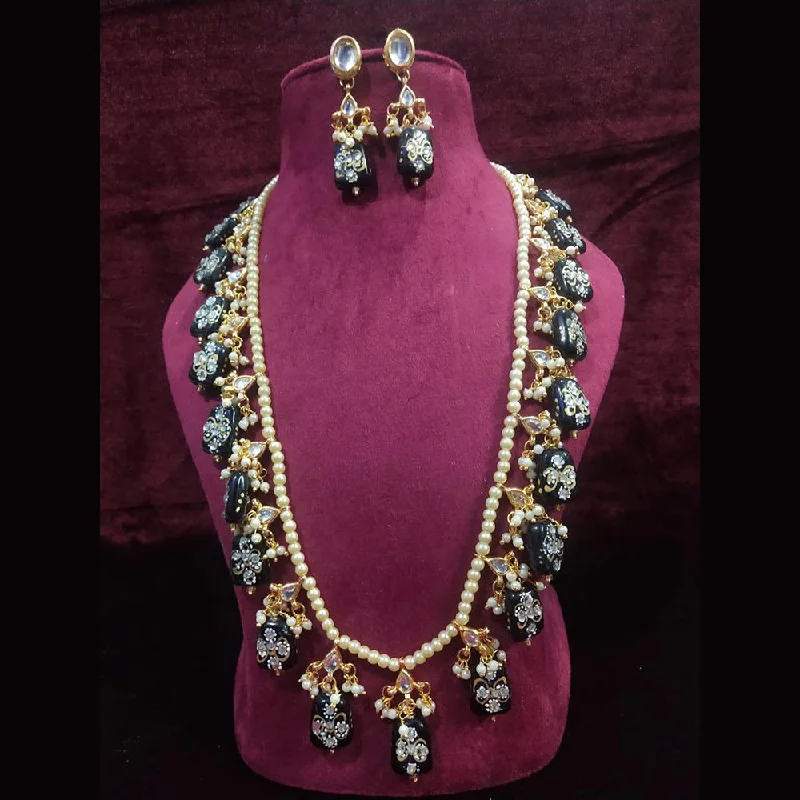 Shagna Gold Plated Pearl And Beads Long Necklace Set