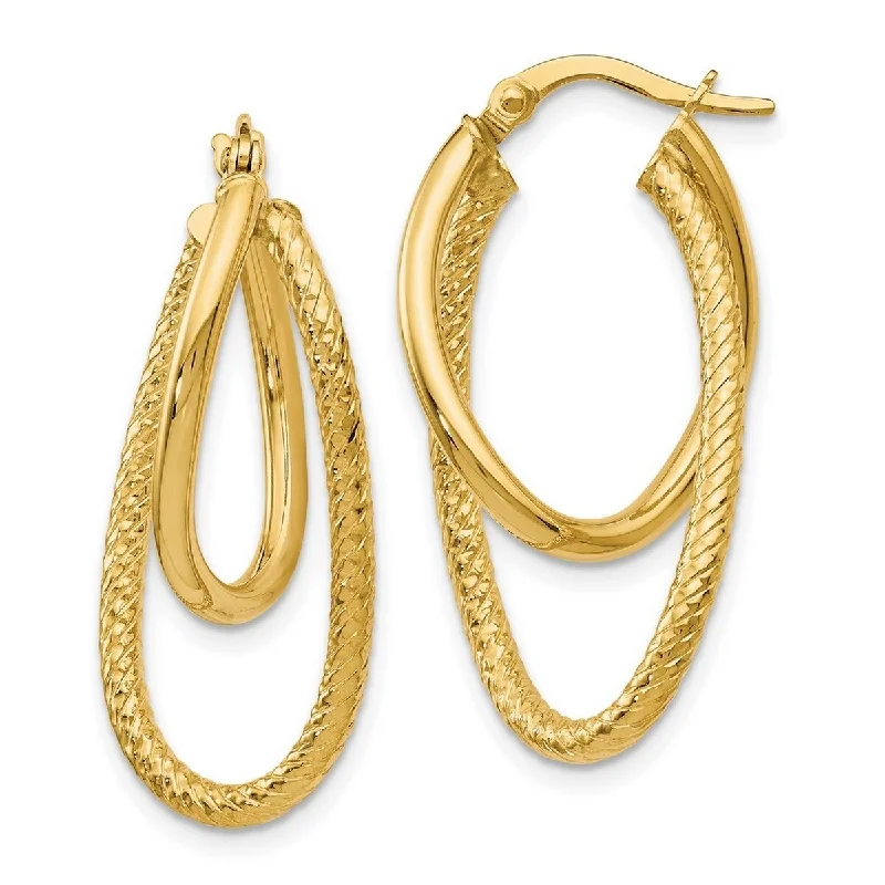 Curata 14k Yellow Gold Polished and Textured Hinged Hoop Earrings (28mm)