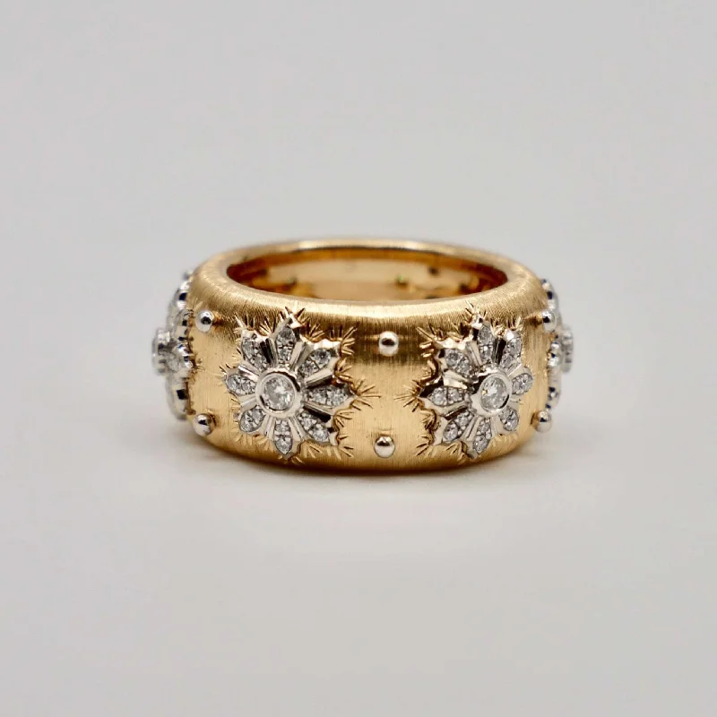 18K Gold Engraved Fabric Silk Diamond Ring