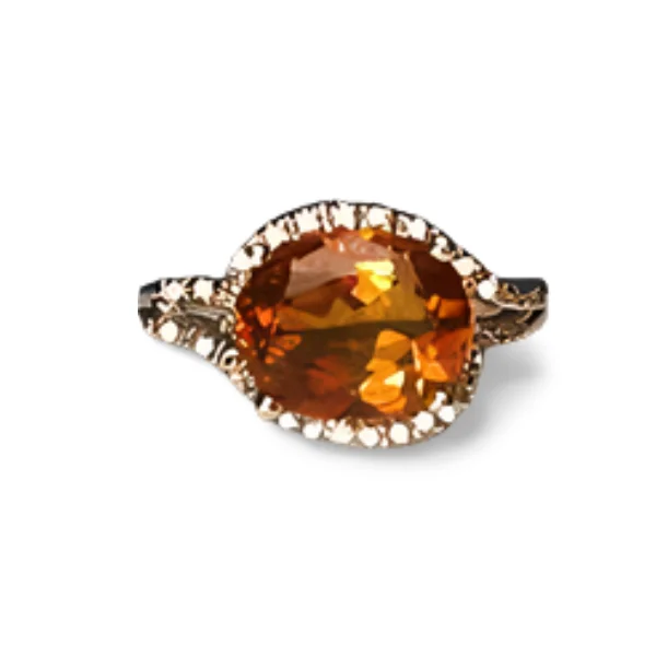 Fabulous Estate 18K White Gold Orange Citrine Micro Pave Diamond Ring Band